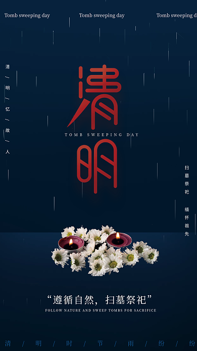 简约大气清明节唯美意境海报