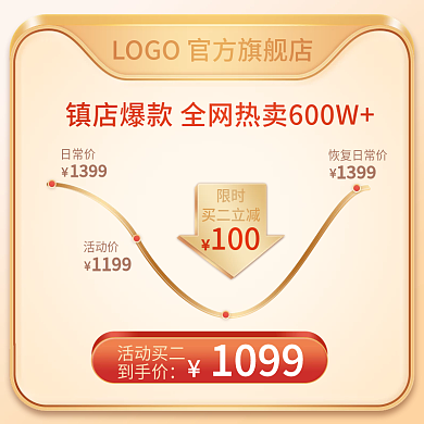 金色立体质感价格曲线活动促销主图模板