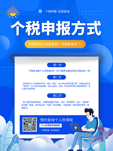 蓝色科技扁平风企业个税申报指南宣传海报