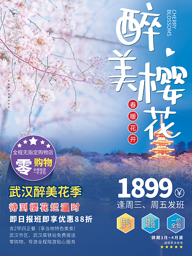春游赏花樱花旅游海报