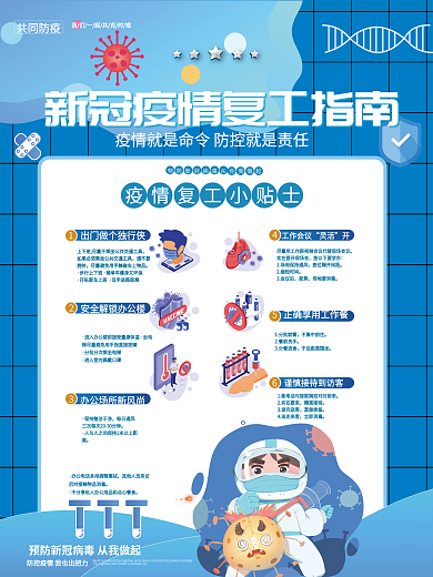 大气新冠病毒疫情防控复工指南宣传海报