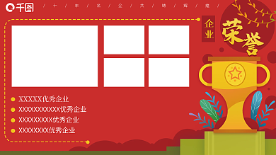 企业荣誉红色卡通奖杯展板