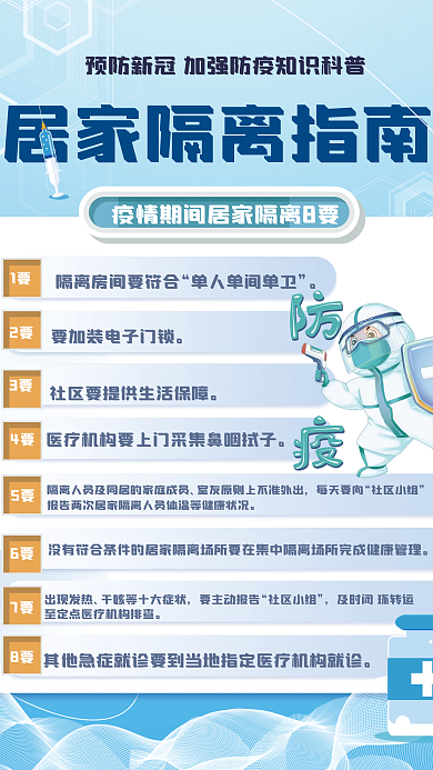 疫情期间居家隔离8要疫情防疫宣传海报