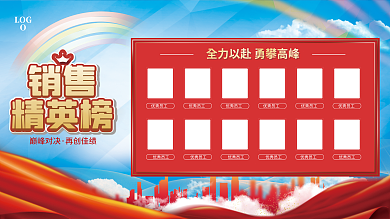 红蓝配色销售业绩排行榜展板