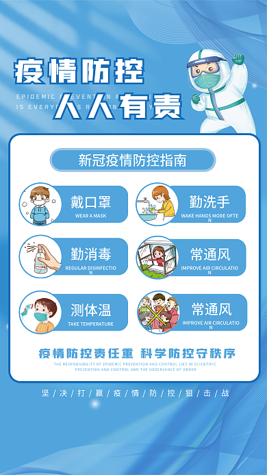 蓝色医疗科学防疫疫情防控指南宣传海报