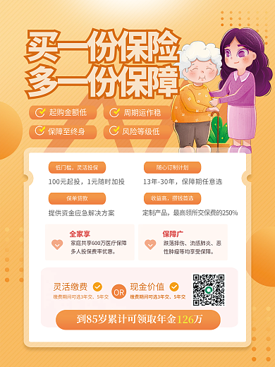 小清新扁平风买保险重要性宣传海报
