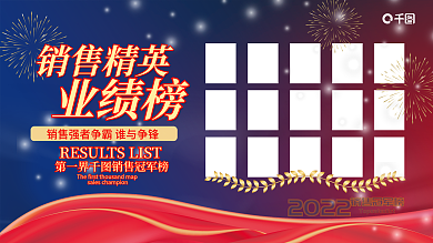 红蓝配色销售业绩排行榜展板