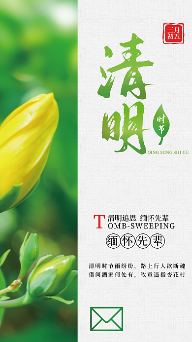 二十四节气清明节花骨朵简约海报