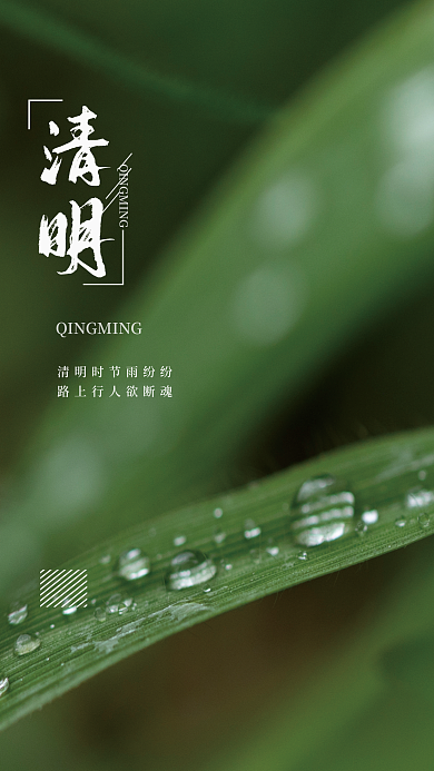 二十四节气清明节雨滴背景简约海报