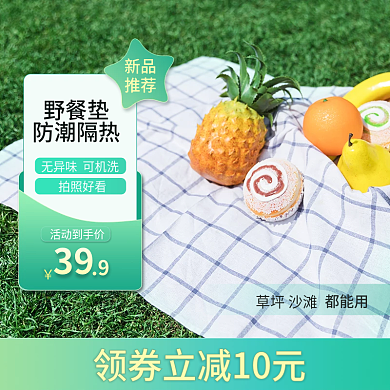 绿色小清新春天踏青装备野餐垫主图模板