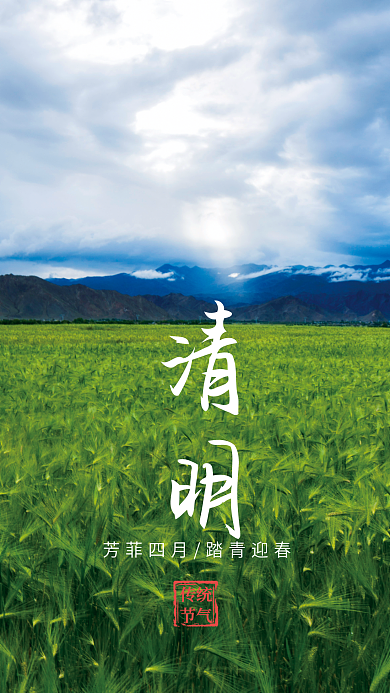 简约清明节踏青二十四节气传统节日海报