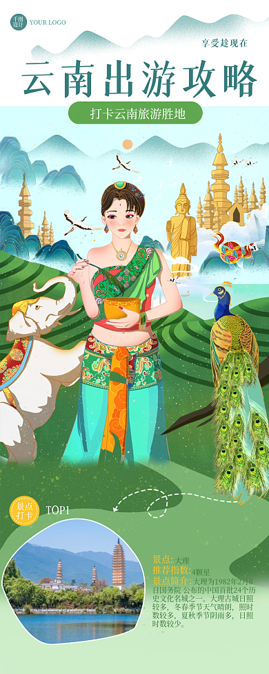 小清新云南地标城市景点旅游指南打卡长图