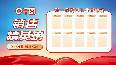 金融红蓝配色销售业绩排行榜展板