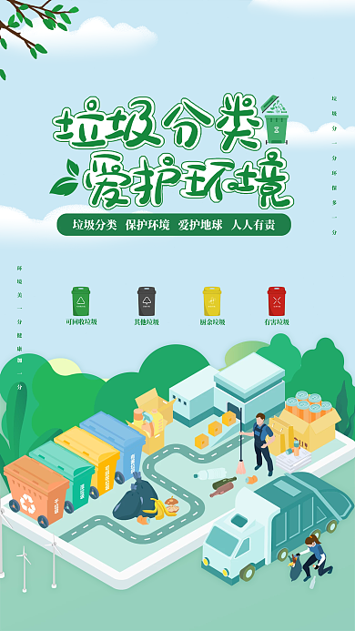 清新垃圾分类爱护环境公益海报
