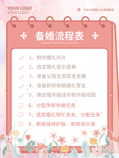 备婚流程攻略婚礼策划朋友圈海报小清新简约