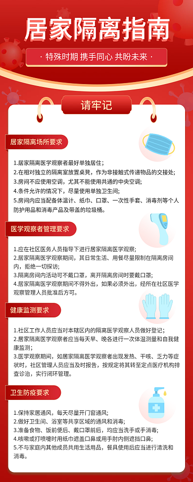 居家隔离指南扁平风手机海报