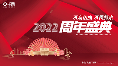 周年庆活动房产地产红色渐变背景展板海报