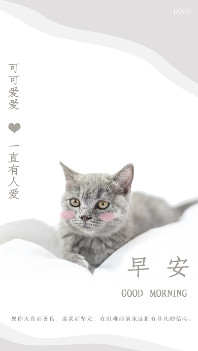 简约小清新可爱猫咪励志日签朋友圈早安海报