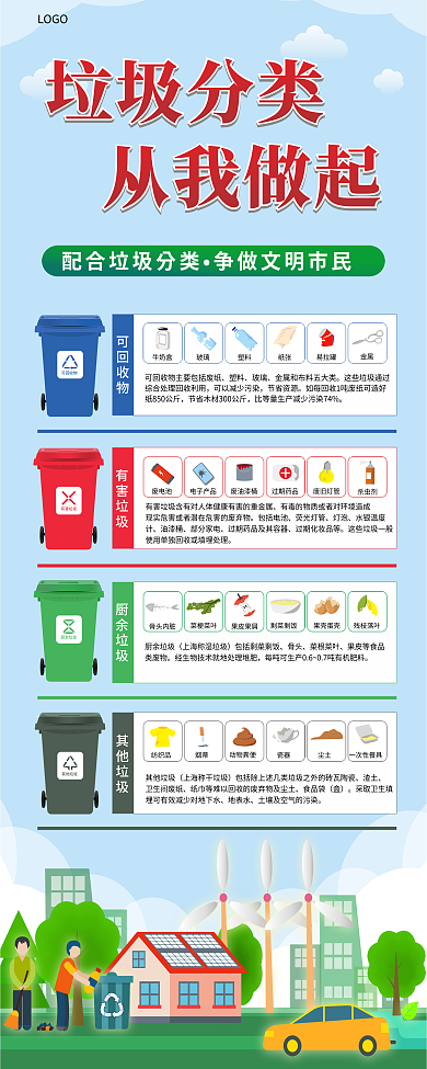 蓝色简约垃圾分类公益宣传易拉宝展架