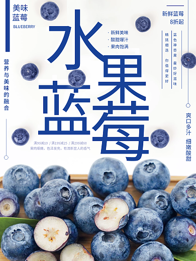 白底水果蓝莓宣传销售海报