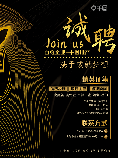 地产银行集团招聘海报高端大气简约黑金