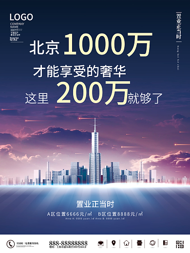 蓝色商务风简约风地产价格价值点海报