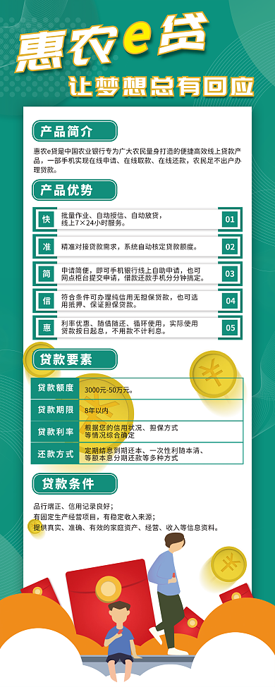 蓝色背景银行惠农e贷款宣传展架