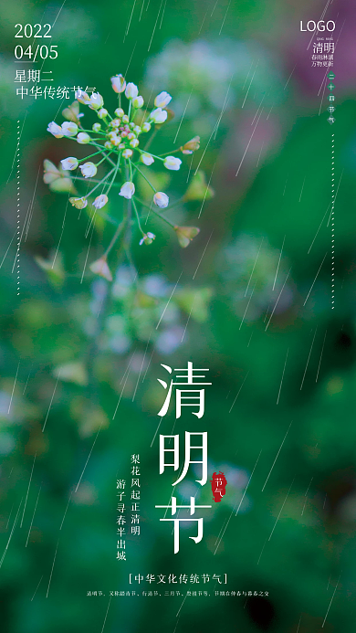 中国传统文化二十四节气清明节绿色宣传海报