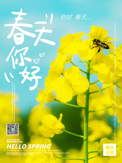 小清新春天你好油菜花新媒体海报
