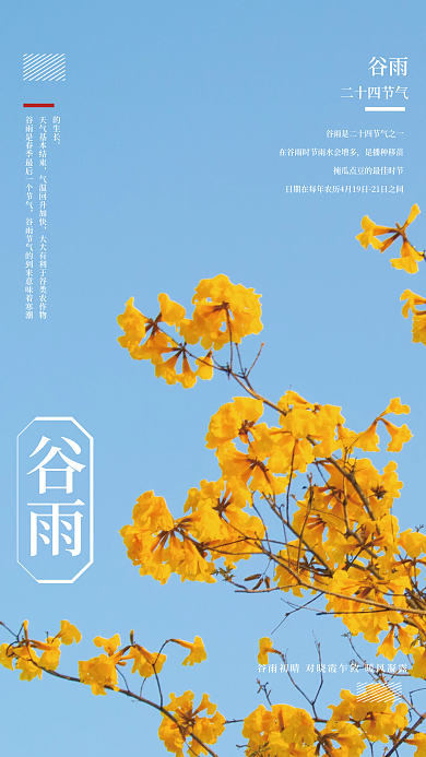 二十四节气谷雨春天蓝天简约海报