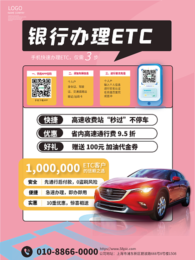 金融银行ETC办卡流程海报