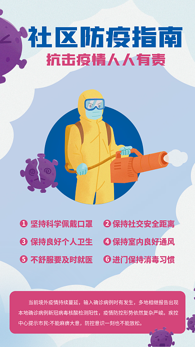 社区防疫指南新冠疫情蓝色海报