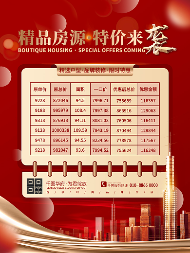 地产热销秒杀特价房源价格表格海报