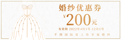 欧式复古简洁简约大气婚纱优惠券代金券