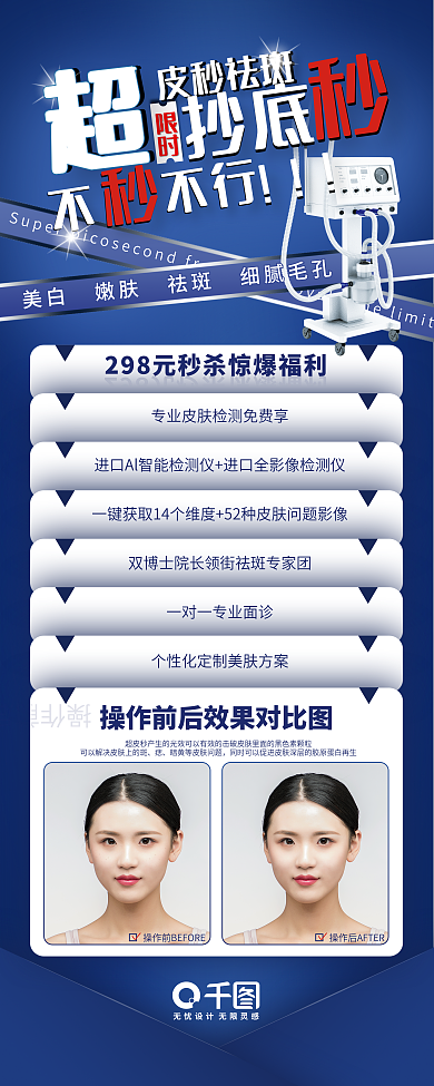 蓝色扁平风医美美容案例对比促销X展架