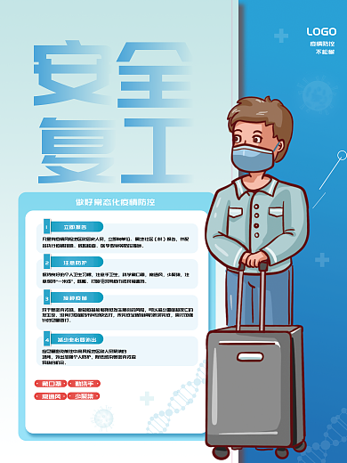 复工简约冠状病毒返岗复工防疫指南宣传海报