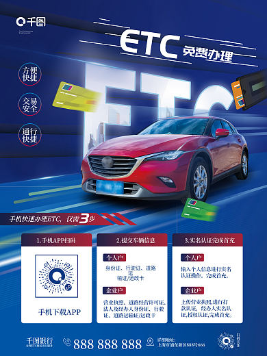 简约风银行ETC办卡流程海报