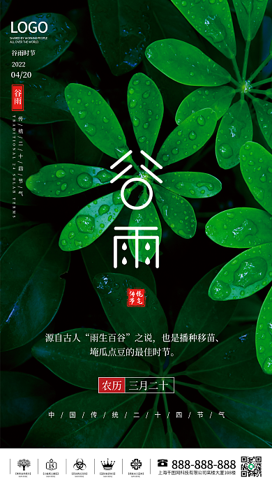 谷雨二十四节气简约大气海报