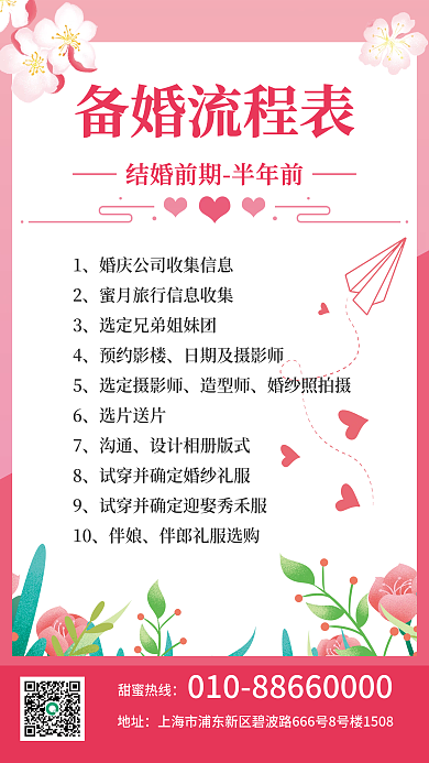 粉色简约备婚流程攻略婚礼策划发圈素材