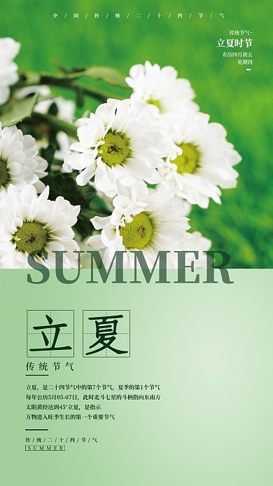 二十四节气立夏花朵简约海报