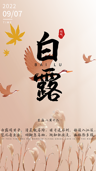 简约清新传统二十四节气白露海报