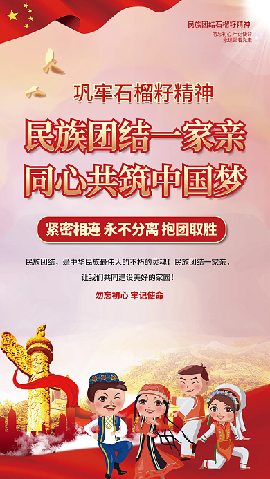 民族团结一家亲石榴籽精神党建海报