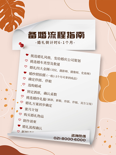 婚庆简约小清新备婚流程婚礼策划商业海报