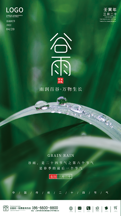 谷雨海报二十四节气传统节日简约大气雨水