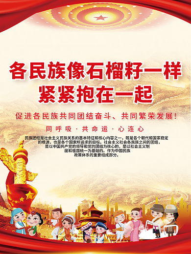 创意简约民族团结石榴籽精神党建海报