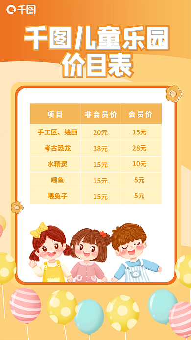 儿童乐园价目表海报