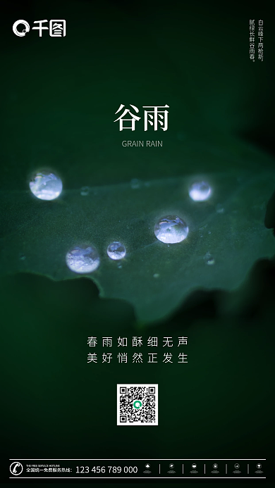 简约植物二十四节气谷雨手机海报