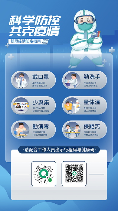 新冠疫情科学防控防疫扫码出行指南海报