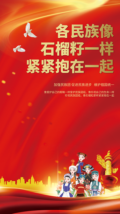 红色高端大气民族团结石榴籽精神党建海报