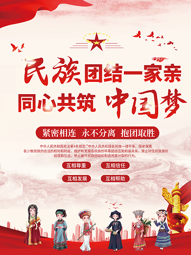 简约民族团结石榴籽精神党建海报